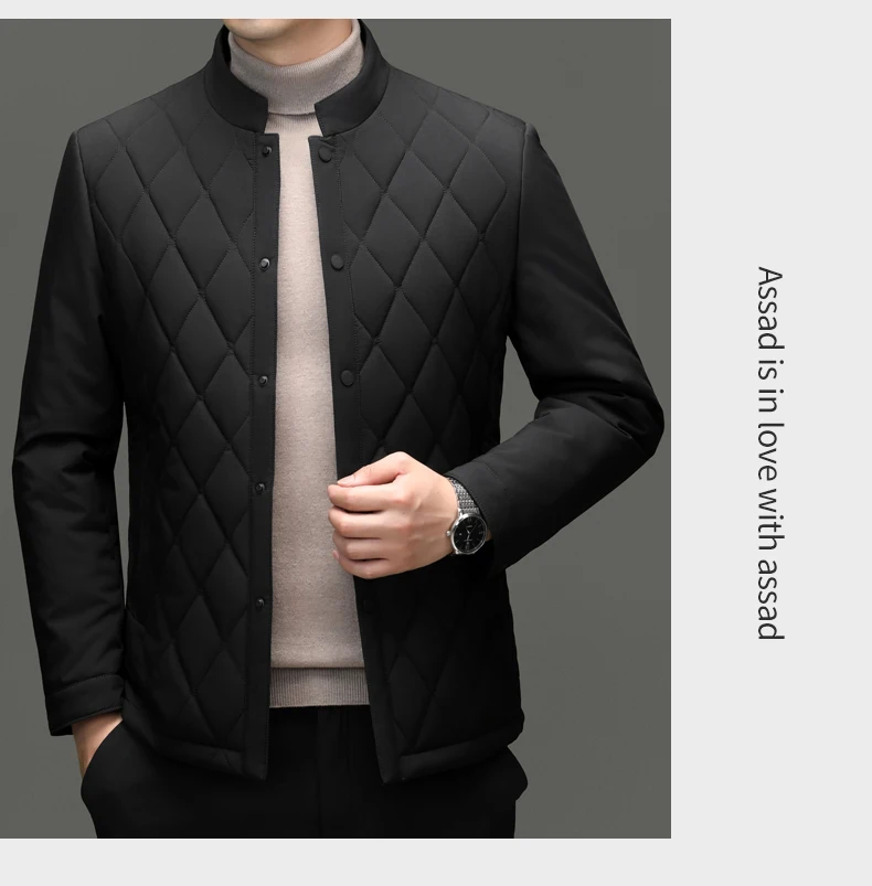 سترة رجالية فاخرة من حرير التوت بياقة عالية، تصميم جديد أنيق لفصلي الخريف والشتاء، معطف عملي غير رسمي مقاوم للرياح سترة رجالية فاخرة من حرير التوت بياقة عالية، تصميم جديد أنيق لفصلي الخريف والشتاء، معطف عملي غير رسمي مقاوم للرياح