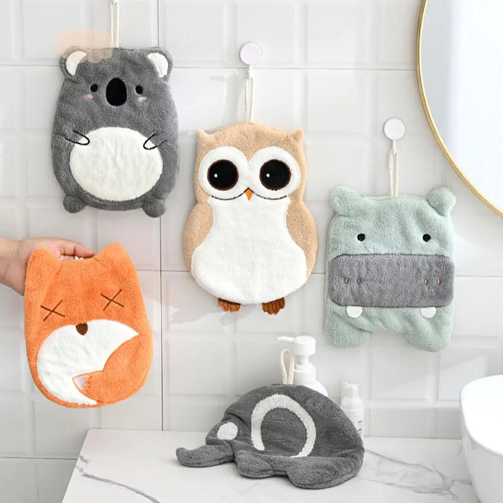 

Cartoon Animal Coral Velvet Hand Towel Kitchen Bathroom Hand Type Water With Towel Absorption Super Hanging Quick-drying Cl J0x8