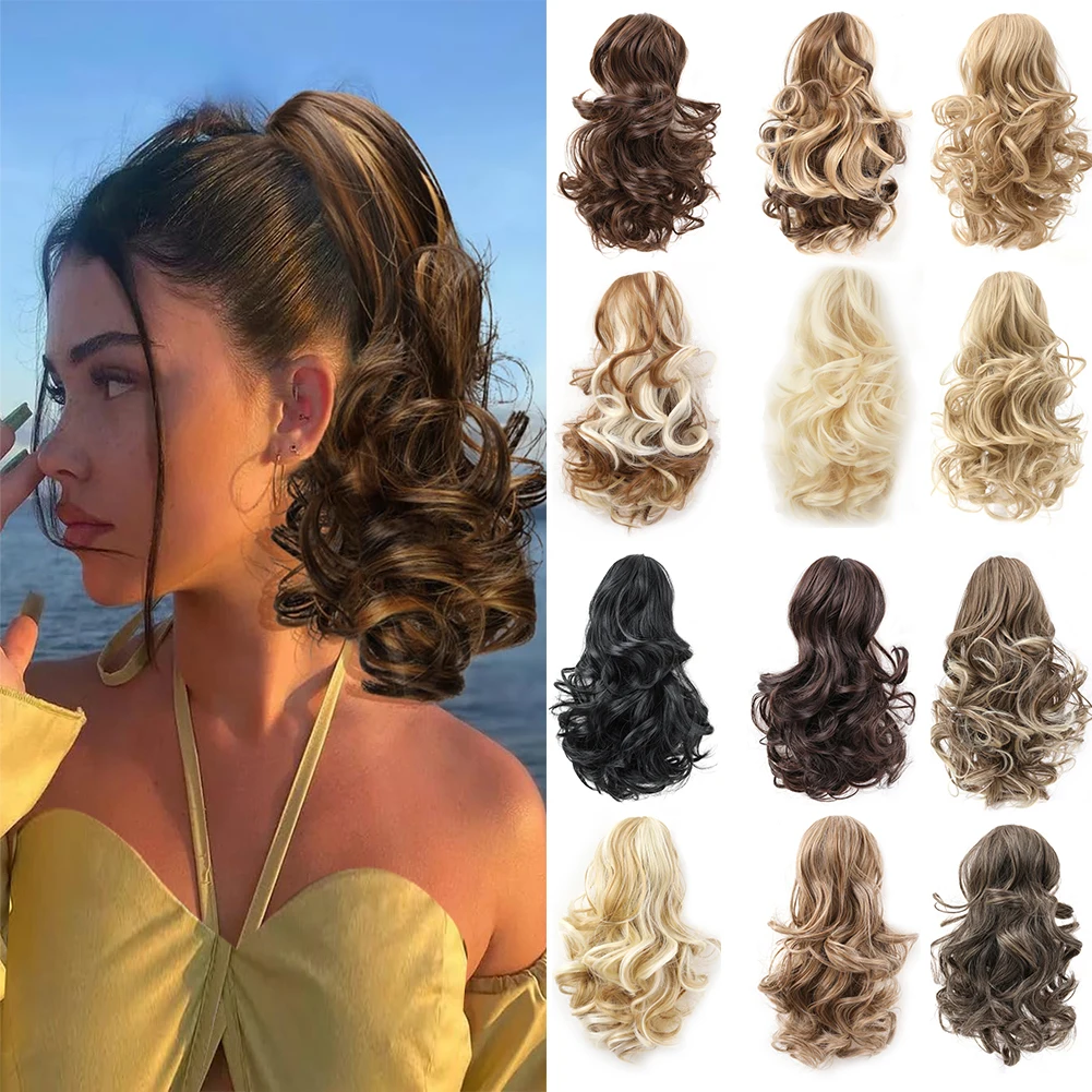 

Short Ponytail Extension Claw Curly Wavy Clip in Hairpiece Ponytail Hair Extensions Short Pony Tail Synthetic for Women