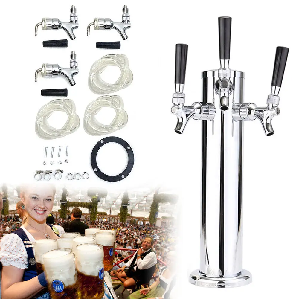 

Bar Brewing Draft Beer Tower,Triple Faucet Tap Kegerator Tower,3'' Dia. Stainless Steel Column Beer Dispenser Kit