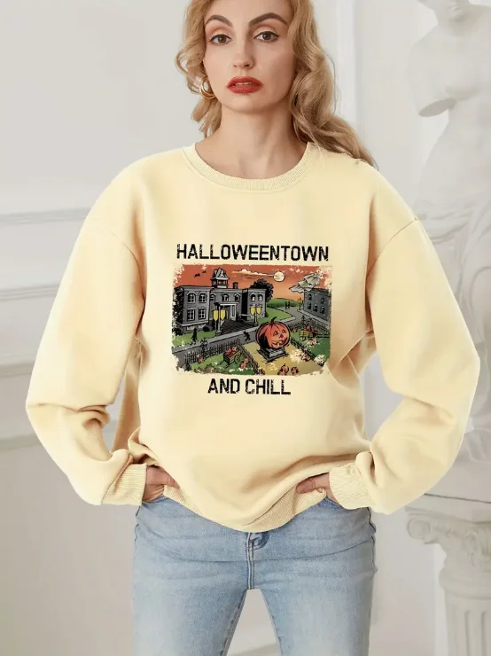 Fashion Sweatshirt Simple Cartoon Halloween Town Printed Long Sleeve Crew Neck Pullover Top Casual Comfortable Women's Clothing
Fashion Sweatshirt Simple Cartoon Halloween Town Printed Long Sleeve Crew Neck Pullover Top Casual Comfortable Women's Clothing
