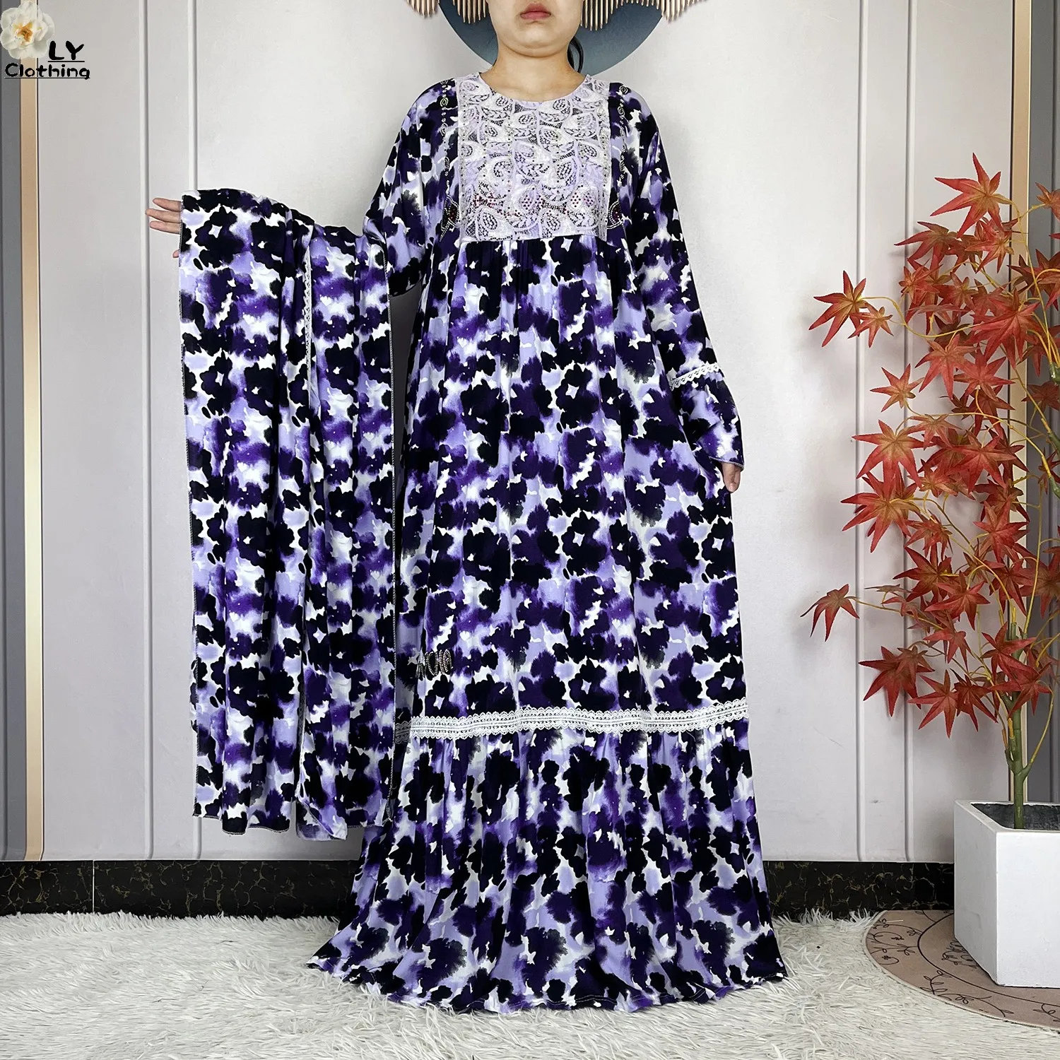 فستان نسائي جديد موضة 2026 بتصميم زهري وأكمام طويلة من القطن مع وشاح كبير، قفطان دبي، فستان فضفاض كاجوال، فساتين أفريقية فستان نسائي جديد موضة 2026 بتصميم زهري وأكمام طويلة من القطن مع وشاح كبير، قفطان دبي، فستان فضفاض كاجوال، فساتين أفريقية