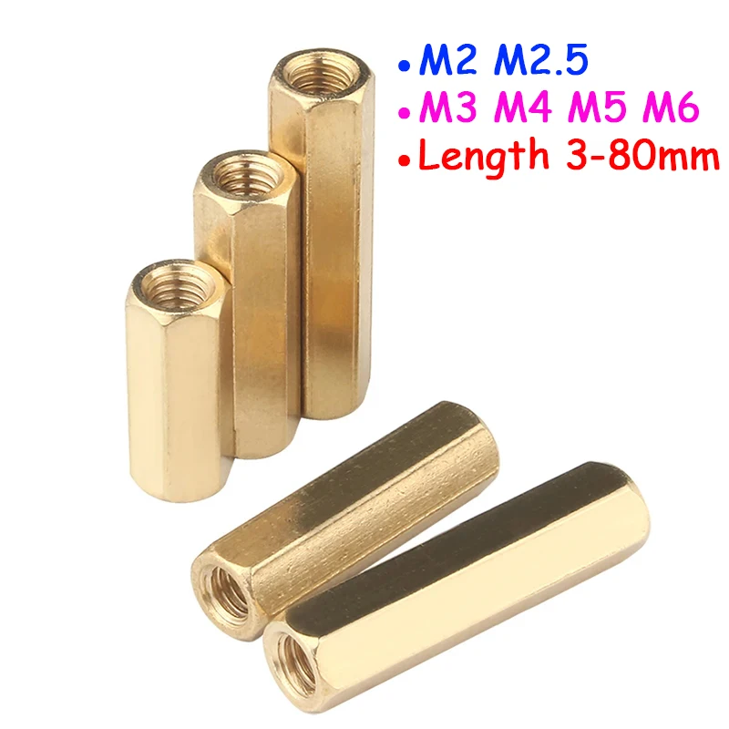 

M2 M2.5 M3 M4 M5 M6 Hex Female To Female Brass Copper Standoff Spacer Hexagonal Stud Spacer Hollow Pillars Length 3-80MM