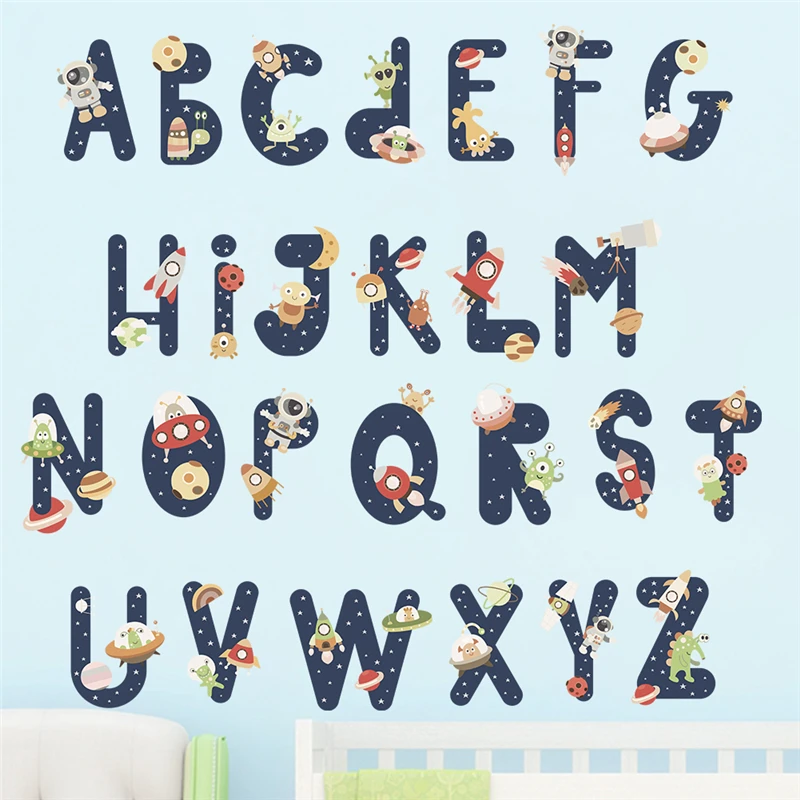 Cartoon Astronaut Spaceship Planet English Letters Wall Stickers For Kids Room Home Decoration Alphabet Mural Art Nursery Decals
Cartoon Astronaut Spaceship Planet English Letters Wall Stickers For Kids Room Home Decoration Alphabet Mural Art Nursery Decals