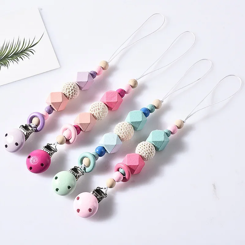 

1pc Wooden Pacifier Chain Clip Cute Infant Baby Pacifiers Clip Baby Soother Toy Chain for Toddler Baby Boy Girl Accessories