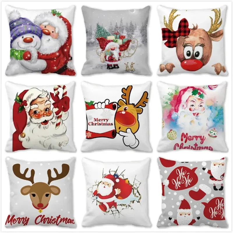 

Merry Christmas Cushion Cover Santa Elk Snowman Home Sofa Car Seat Pillow New Year Gift