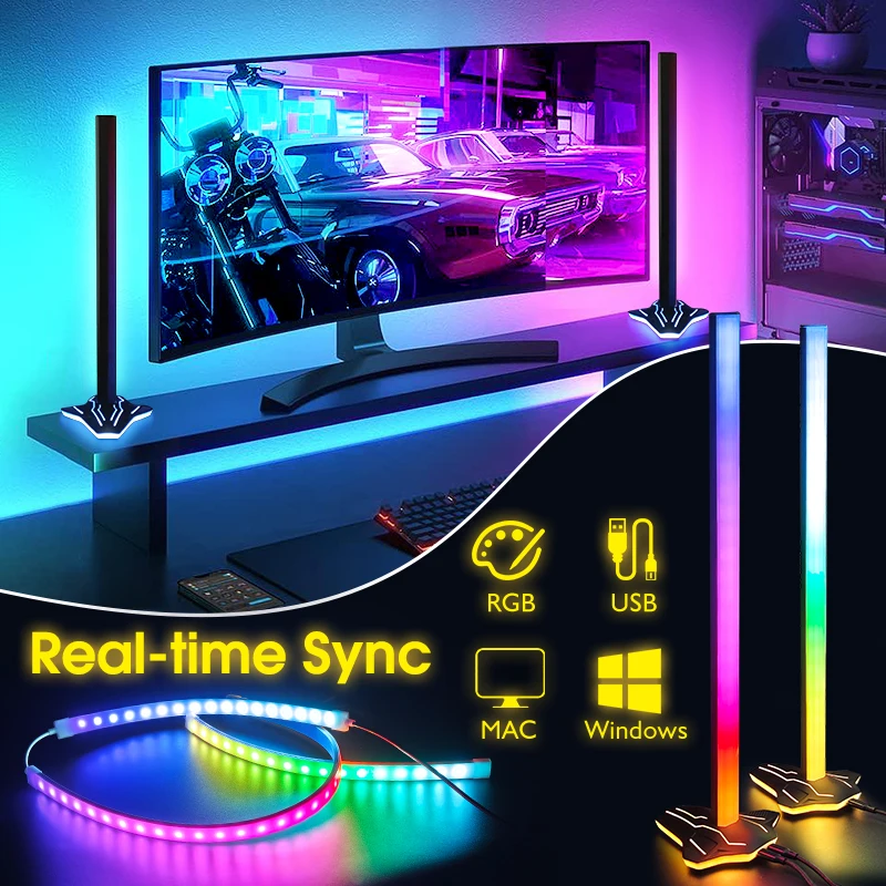 

RGB IC PC Desktop Floor Lamp Ambient PC LED Backlight Music Rhythm Atmosphere Light App Control Game PC Screen Monitor Light Bar