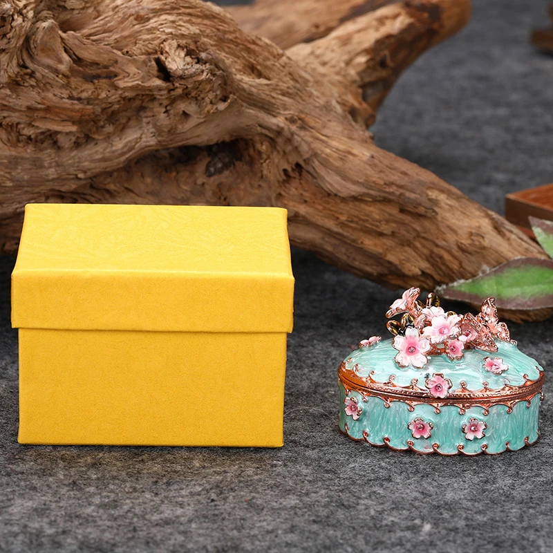 

1pc Vintage decoration Cherry blossoms Trinket Jewelry Box 6.5*4.5*4.5cm Decoration Ring Holder Necklace Earrings Box