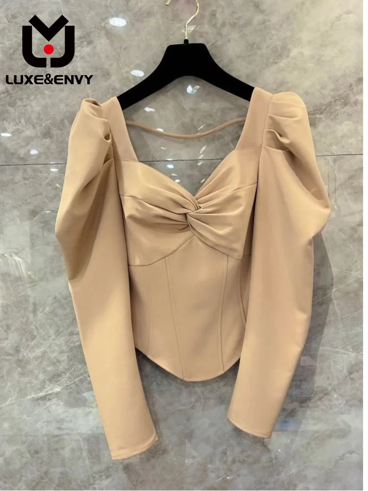 

LUXE&ENVY 2024 Spring and Autumn Season New Fashionable French Style Casual Bubble Sleeve Shirt Sweet Top Design Sense Female
