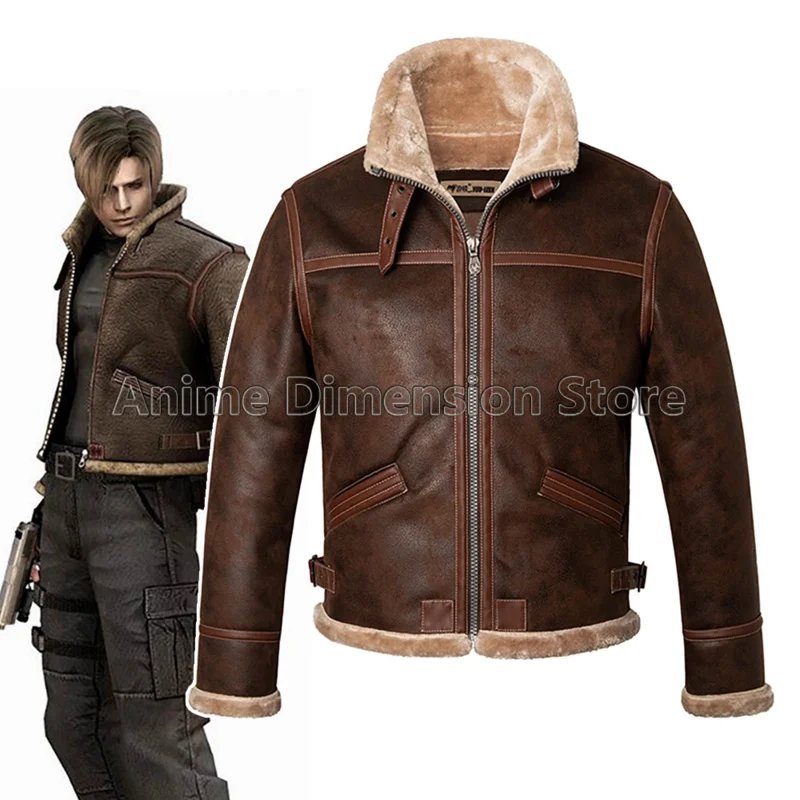 

Game BioHazard Resident Leon Scott Kennedy Cosplay costumes Faux Leather Hat Role Play Coat For Man