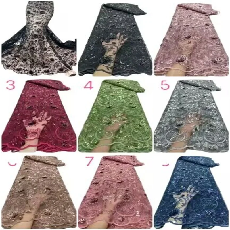 French Tulle Lace Fabric 3D Sequins High Pink Quality 5 Yards Nigerian Women Wedding Dress Sequin Embroidery African Lace Fabric 
French Tulle Lace Fabric 3D Sequins High Pink Quality 5 Yards Nigerian Women Wedding Dress Sequin Embroidery African Lace Fabric