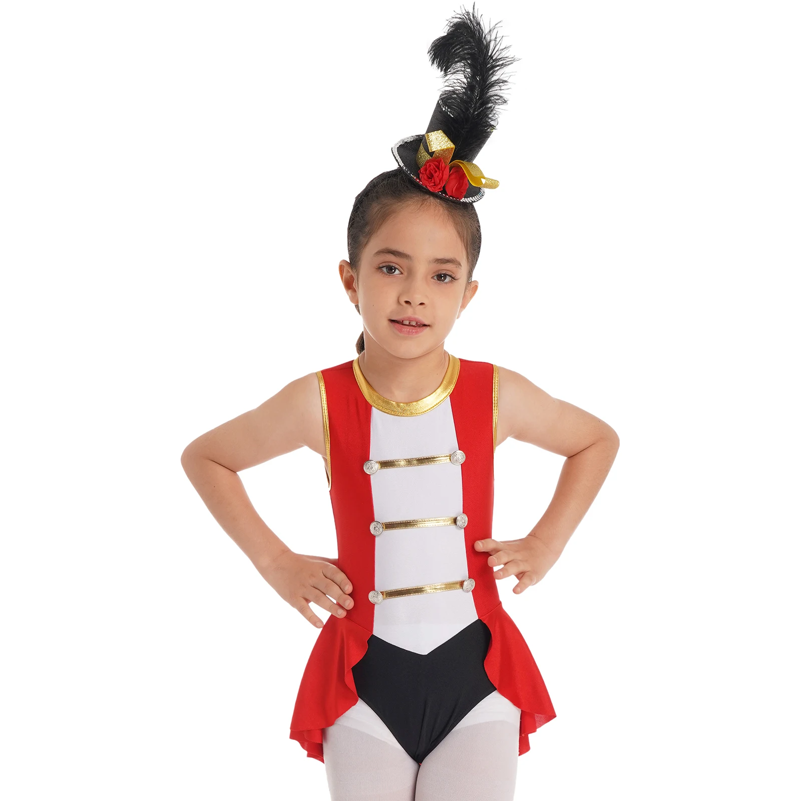Kids Girls Circus Cosplay Costume Sleeveless Back Hollow Out Vintage Buttons Adorned Color Contrast Jumpsuit for Children’s Day
Kids Girls Circus Cosplay Costume Sleeveless Back Hollow Out Vintage Buttons Adorned Color Contrast Jumpsuit for Children’s Day