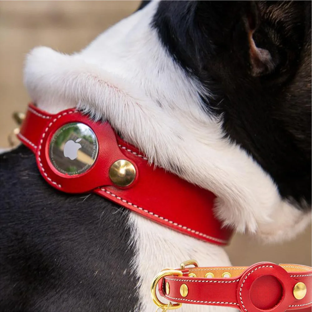 

Leather Apple Airtag Pet Dog Collar For Dog GPS Finder Anti-lost Location Tracker Dogs Cats Adjustable Collars