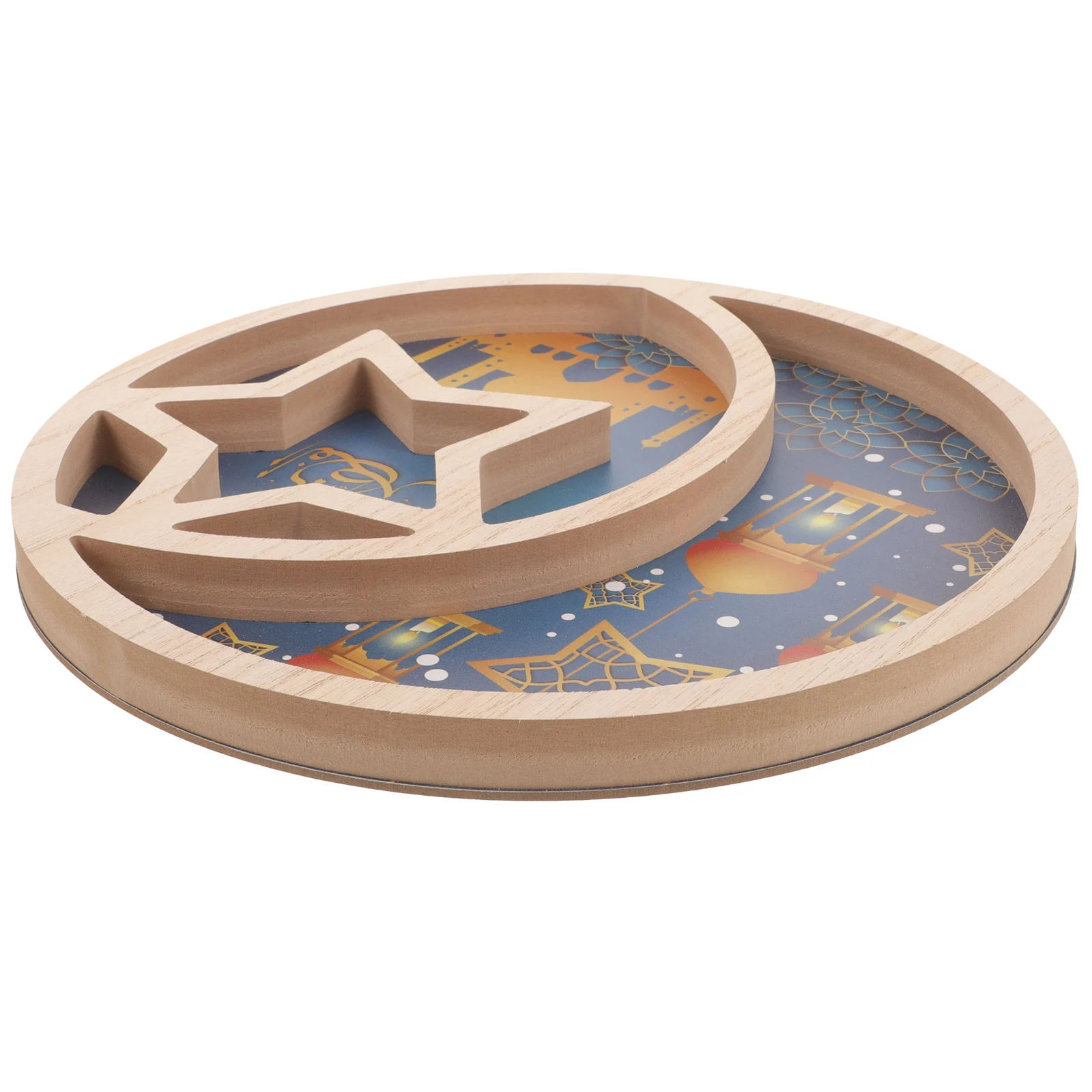 

Wooden Star and Moon Tray Festival Party Food Serving Ramadan Decorations Eid Dried Fruits Mubarak Dessert Tabletop