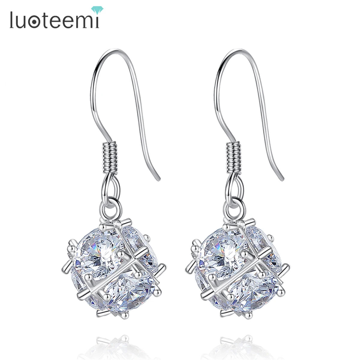 

LUOTEEMI Luxury Beads Pendant Drop Earrings For Women Cubic Zirconia Ear Hook Jewelry School Prom Girl Fashion Accessories