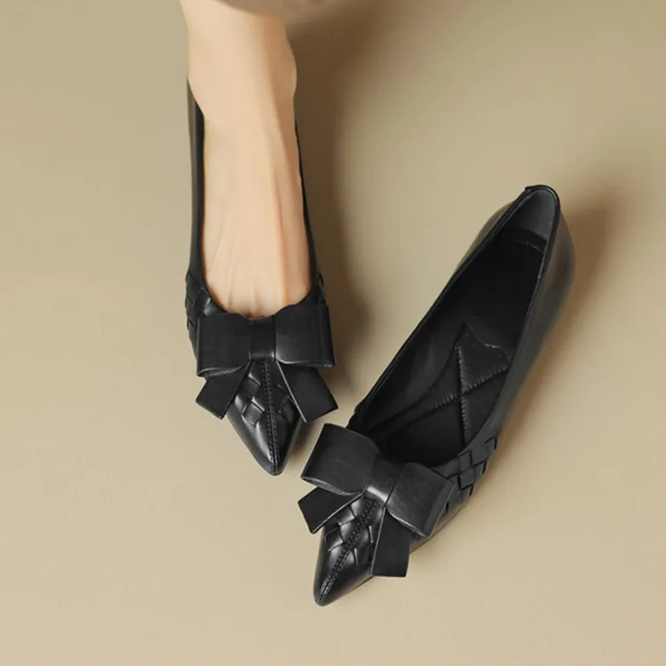 2023Autumn Women Shallow Flats Black Leather Pointed Toe Moccasins Slip On Bowknot Decor Espadrilles Weaved Design Lady Creepers
2023Autumn Women Shallow Flats Black Leather Pointed Toe Moccasins Slip On Bowknot Decor Espadrilles Weaved Design Lady Creepers