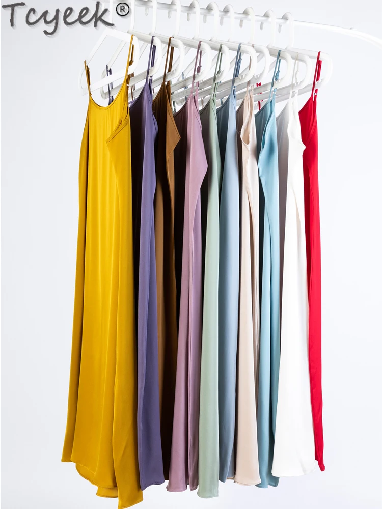 

Tcyeek 93% Real Mulberry Silk Nightgrowns Summer Sling Dress for Women Night Dress 19MM Silk Sleepwear Women Midi Dress 2024