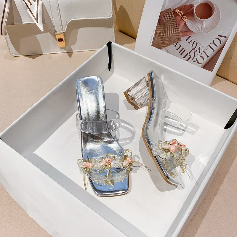 Transparent crystal thick heel sandals and half slippers for women's 2024 summer new sexy outerwear square toe high heel sandals
Transparent crystal thick heel sandals and half slippers for women's 2024 summer new sexy outerwear square toe high heel sandals
