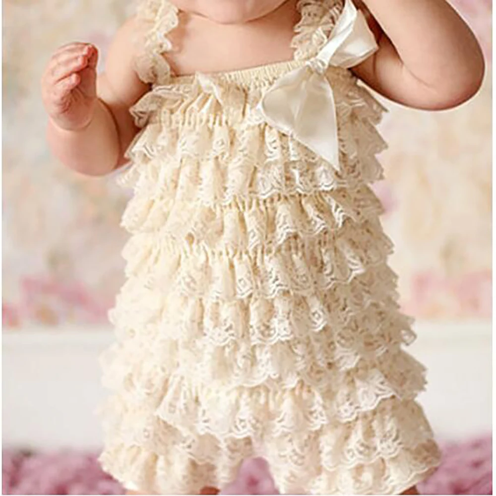 

5PCS Lace Baby Girls Rainbow Band Bow Romper Cute Party Romper Princess Dress Petty tutu top Lace Ruffle Rompers Photo Prop