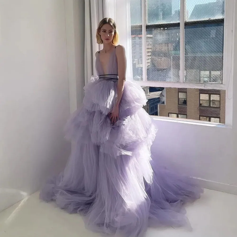 

Dreamlike Lavender Backless Puffy Tulle Long Dresses To Party Voluminous Tutu Tulle Bridal Dresses Color Size Free