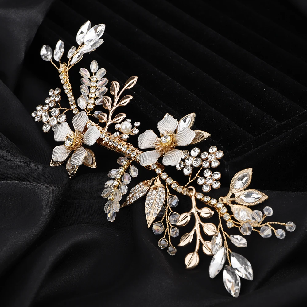 Gold Rhinestone Flower Leaves Wedding Hair Accessories Crystal Bridal Hair Clips Fashion Bride Headpiece Party Headdress Tiaras 10 S1eb71ceb28e542a0ae56262bfeee6b29n