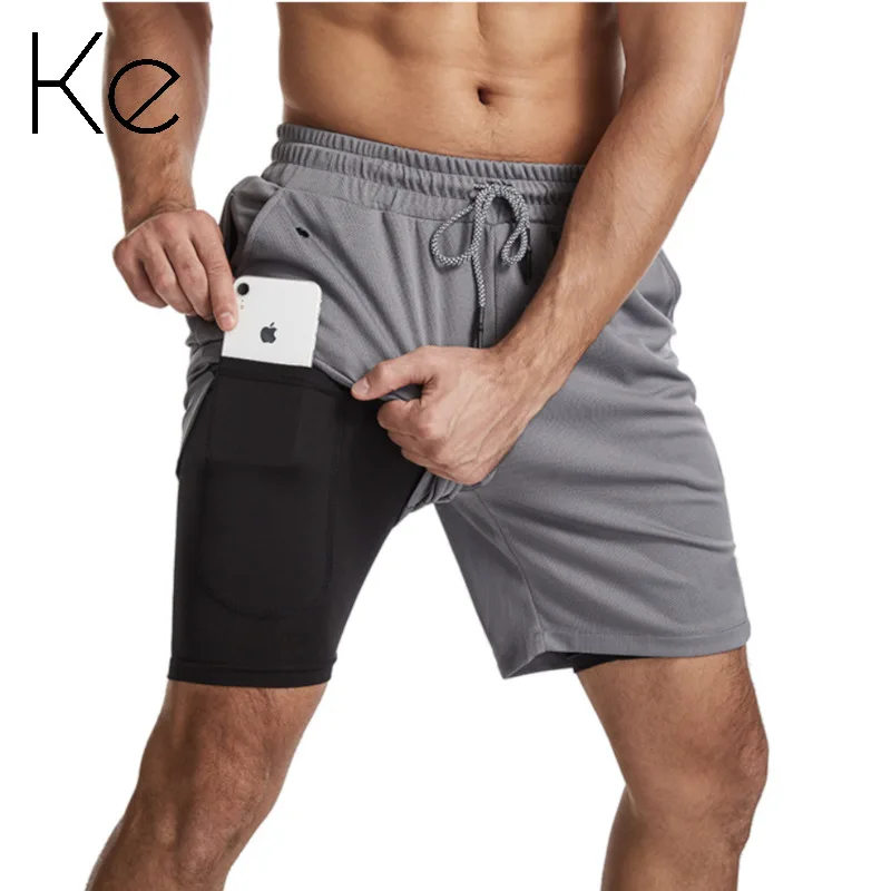 

KE755 Men's running shorts 2-in-1 five-point pants, polyester fiber quick-drying sports, fitness casual straight pants