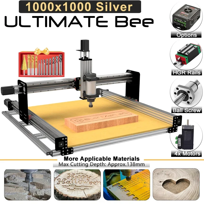 

BulkMan3D 1000x1000mm ULTIMATE Bee Engraving CNC Full Kit Upgraded Ball Screw Quiet Transmission Milling Machine Wood Router