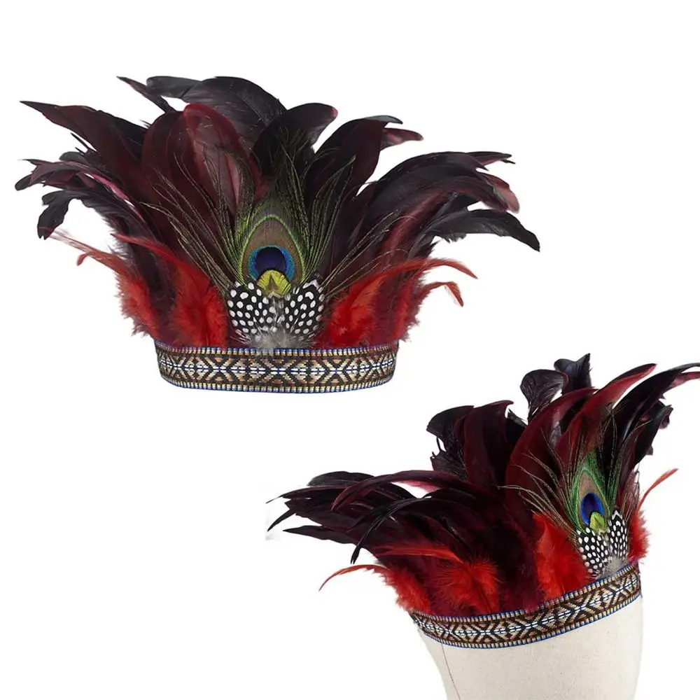 

Feather Crown Feather Headbands New With Strap Indian Crown Indian Headband Peacock Costume Decorative Headdress Dance Show