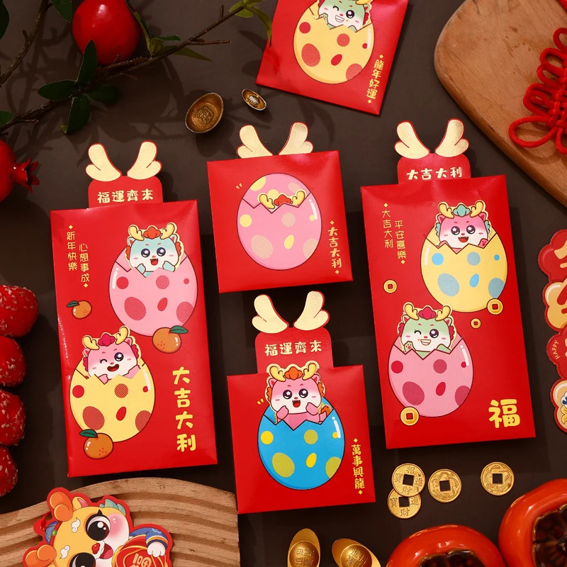 

Праздник Весны Hongbao 2024 красный конверт с изображением дракона из мультфильма выдвижной Динозавр яйцо подарочные пакеты новогодние деньги на удачу красный пакет