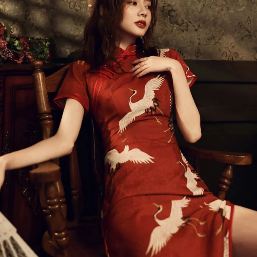 

Modified Cheongsam 2024 New Long Retro Young Models Red Chinese Wind Retro Women's Dresses Spring Models Slim