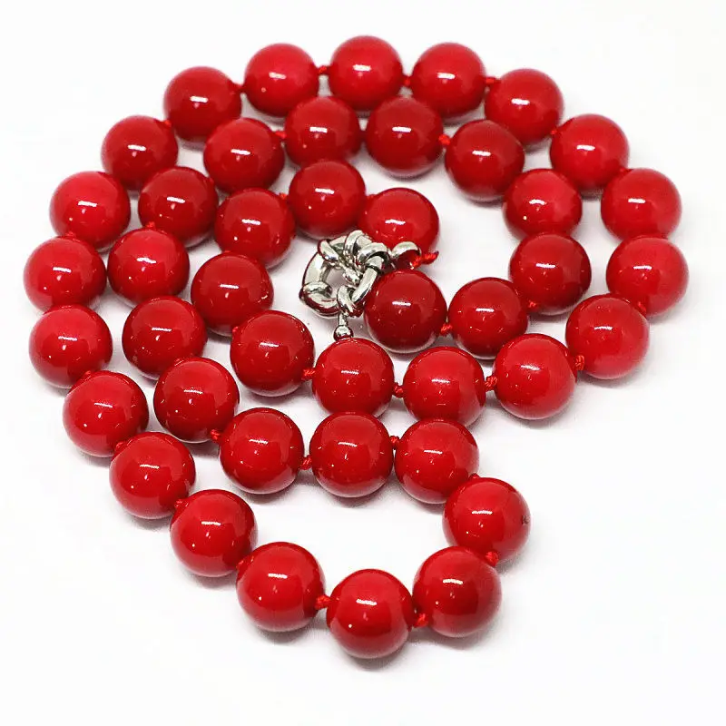 

Модное ожерелье с круглыми бусинами красного коралла 9,5-10 мм для женщин, цепочка, ювелирные изделия 18 дюймов
