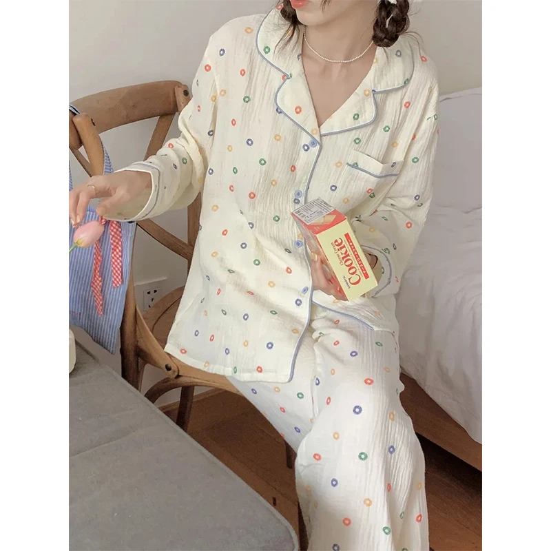 Korea Style Women's Pajama Set Print Spring Autumn Long Sleeve Ladies Sleepwear 2 Pcs with Pants Comfortable Pijama Suit Female
Korea Style Women's Pajama Set Print Spring Autumn Long Sleeve Ladies Sleepwear 2 Pcs with Pants Comfortable Pijama Suit Female