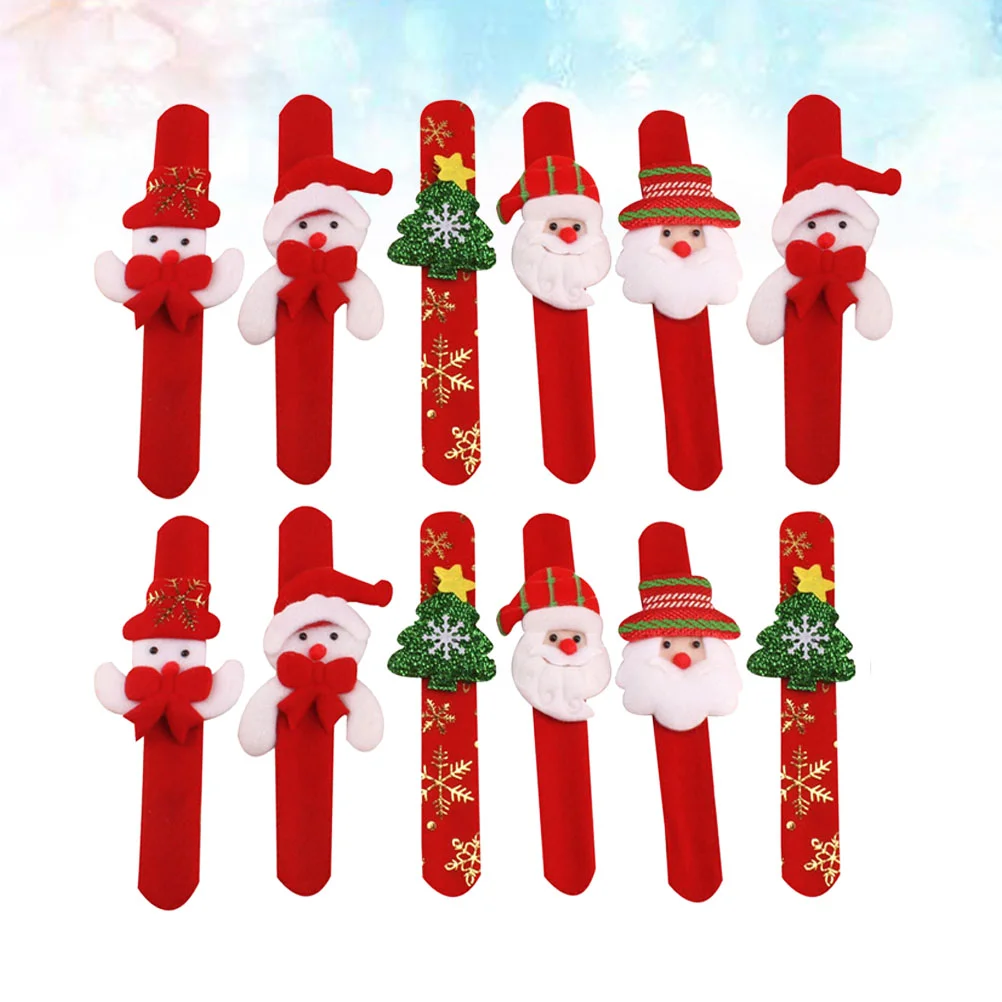 

Kids Christmas Snap Bracelet Santa Snowman Design Wristband Patting Hand Band Elk Slap Bracelet Party Favor (Random Style)