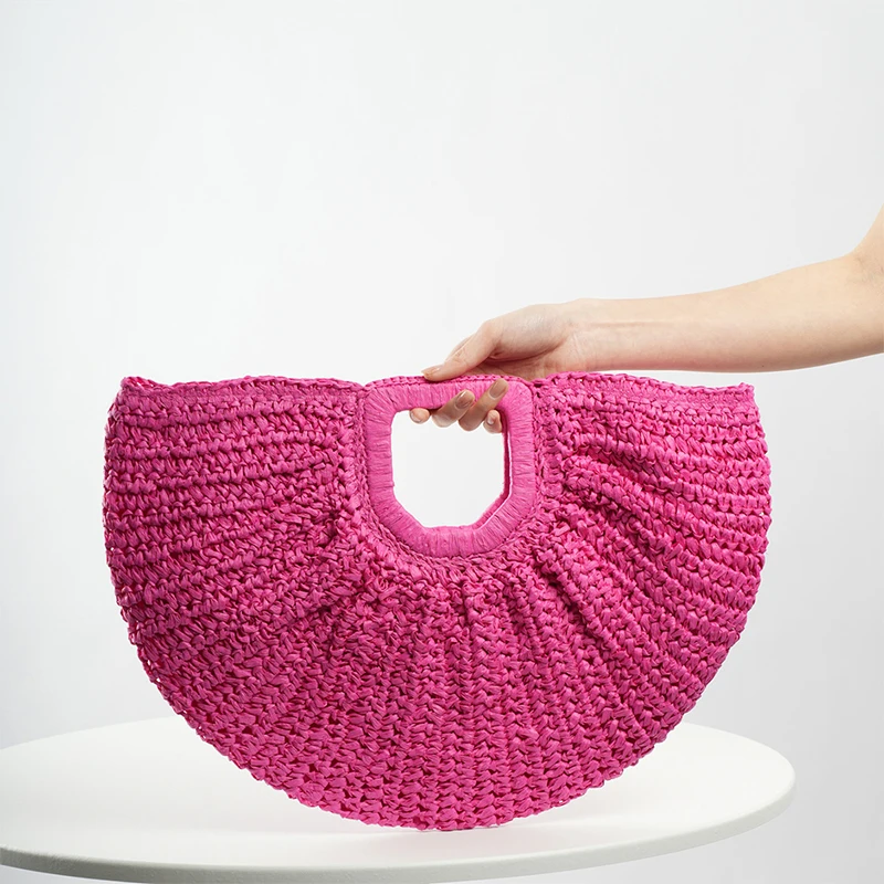 Half-Moon Woven Straw Handbag - Wooden Handle Beach Shopping Basket 6 S1ec039a1ae8d40a68097f9b7dd1cf40a6
