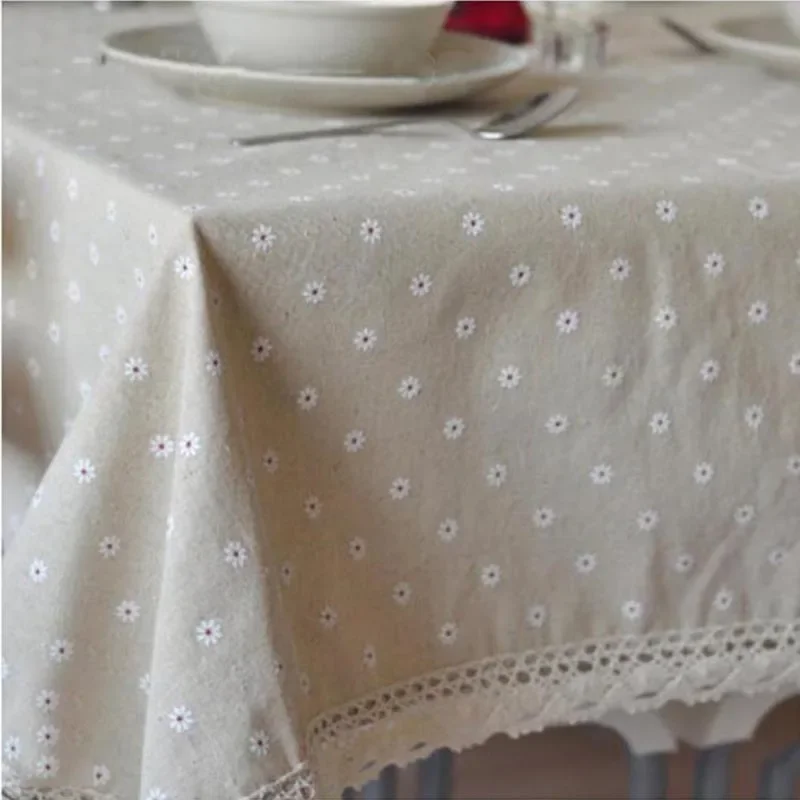 

Cotton Linen White Chrysanthemum Daisy Tablecloth, White Lace Tea Table for Kitchen, Wedding, Dining Room