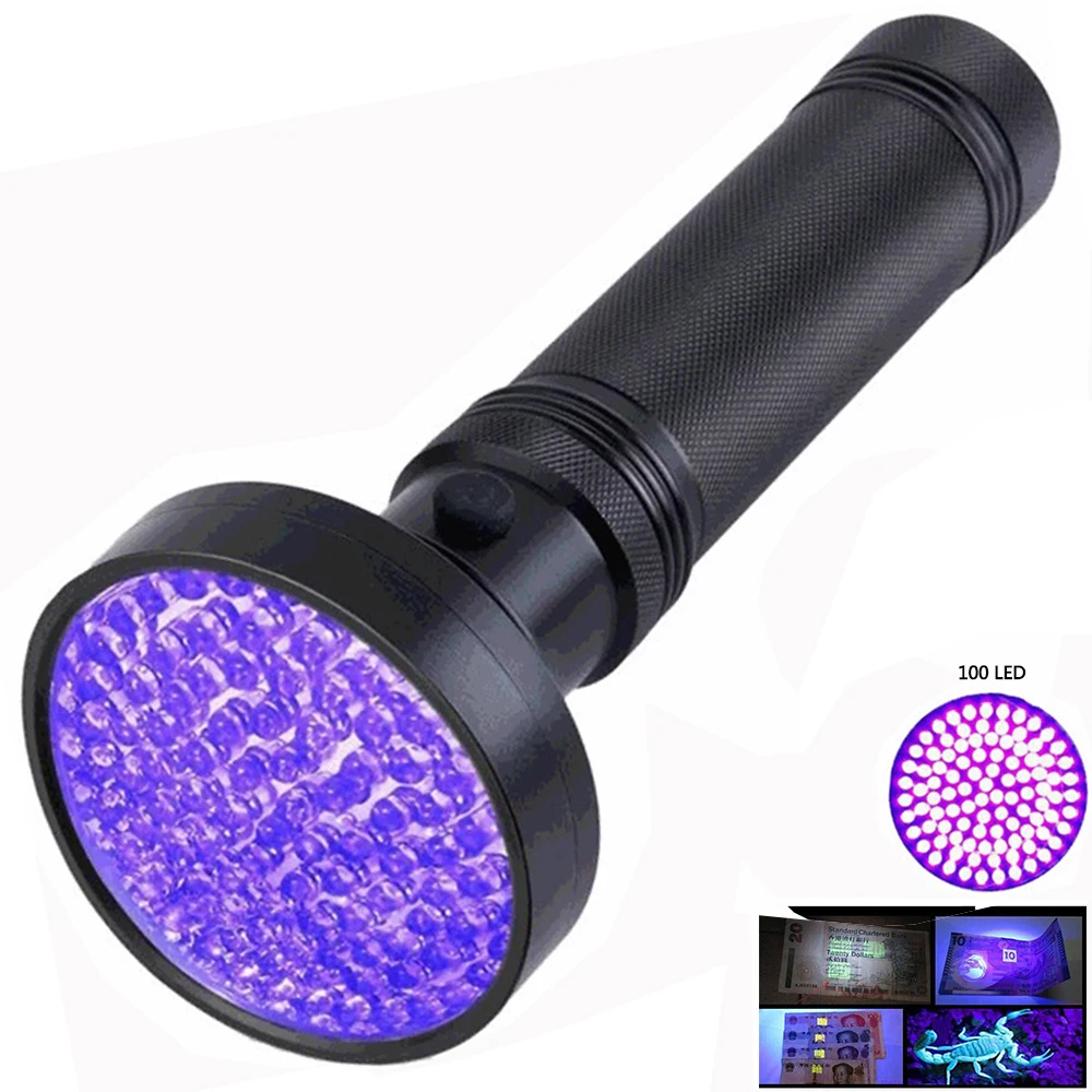 

2 Pcs/lots 100 LEDs UV Flashlight 21LED UV Light 395-400nm LED UV Flashlights Ultraviolet Black Light Lamp