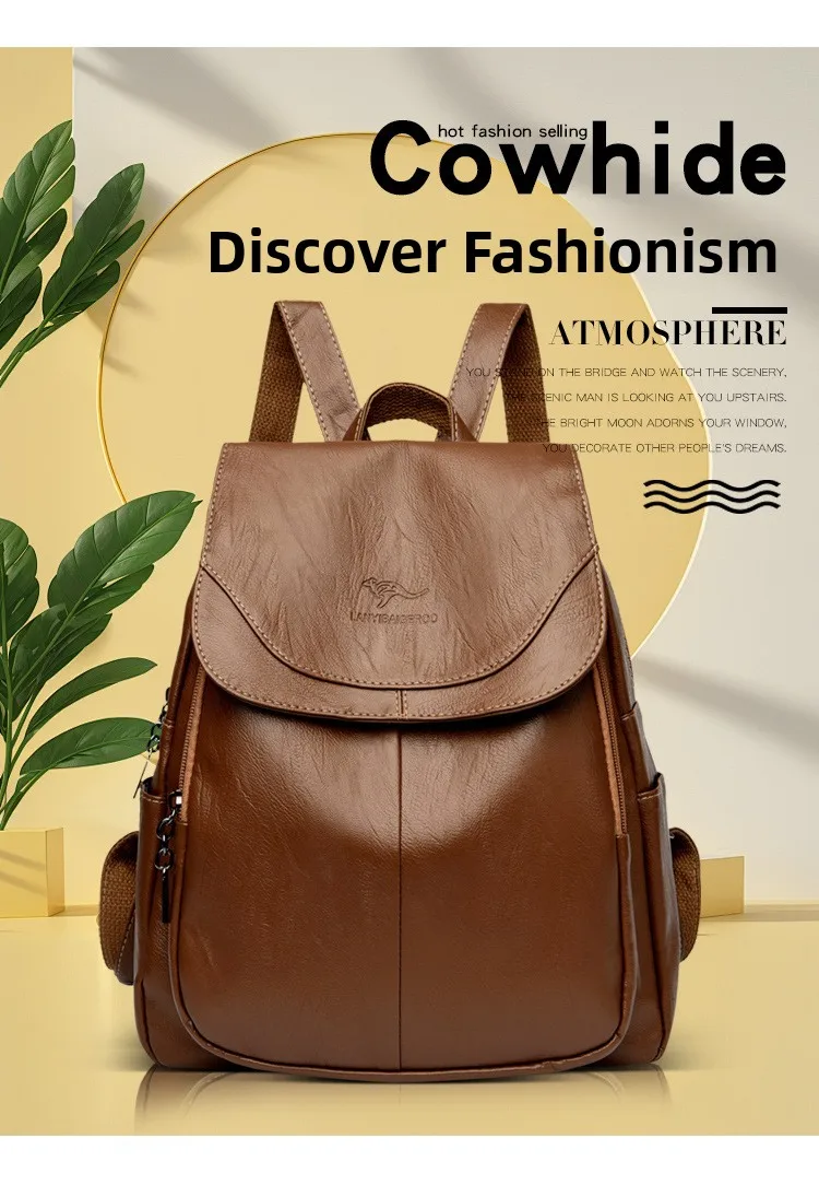 Women's Large Capacity Soft Leather Backpack Fashionable Versatile Travel Bag Urban Minimalist Style PU Material Zipper Opening Women's Large Capacity Soft Leather Backpack Fashionable Versatile Travel Bag Urban Minimalist Style PU Material Zipper Opening