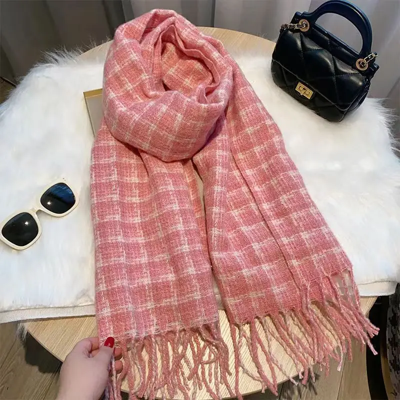 

2023 Woman's Checkered Scarf Autumn And Winter Scarf Imitation Cashmere Long Style White And Warm Shawl Free Shipping Neck Scarf