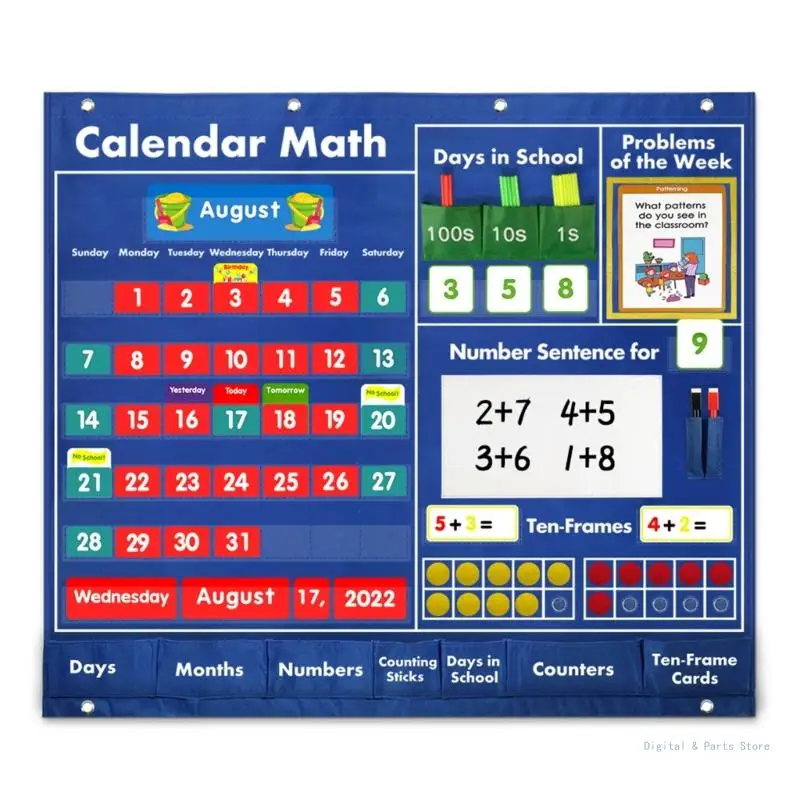 

M17F Calendar Math Pocket Chart Classroom Pocket Chart Educational Pocket Chart Teaching Materials for Preschool Kindergarten