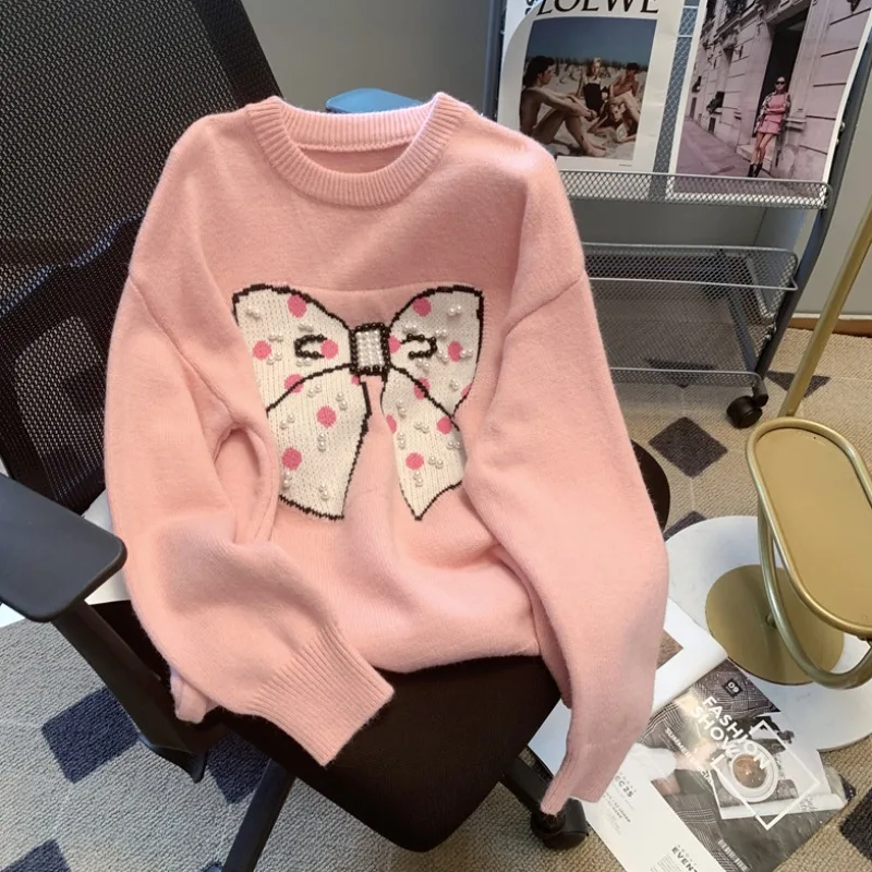 Женский свитер с бантом, новая женская одежда на осень и зиму, очень красивое Свободное пальто с бисером, Топ с длинным рукавом на осень
Женский свитер с бантом, новая женская одежда на осень и зиму, очень красивое Свободное пальто с бисером, Топ с длинным рукавом на осень