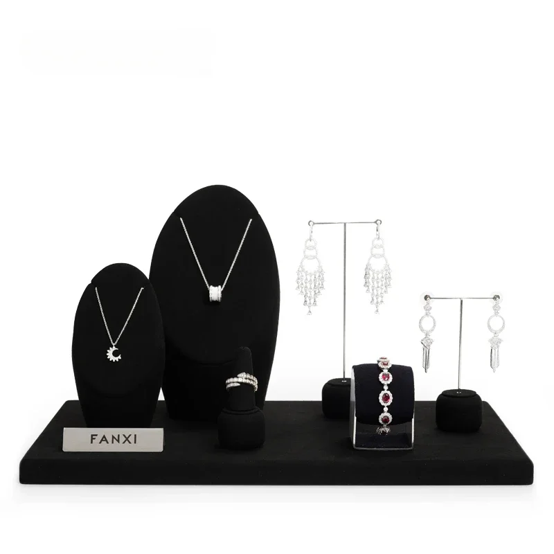 Black Microfiber Metal Original Jewelry Stand Necklace Earrings Jewelry Counter Display Combination Set
Black Microfiber Metal Original Jewelry Stand Necklace Earrings Jewelry Counter Display Combination Set