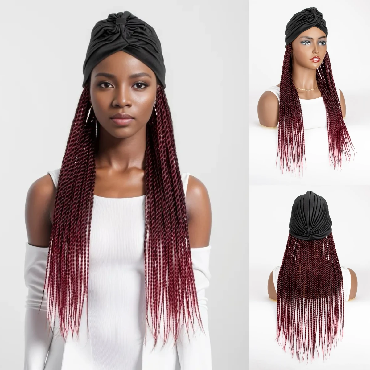 WIGERA Medium Ombre Black Burgundy Headbands Twist Braided Synthetic Wig With Turban Braiding Hair Extensions Headwrap For Women
WIGERA Medium Ombre Black Burgundy Headbands Twist Braided Synthetic Wig With Turban Braiding Hair Extensions Headwrap For Women