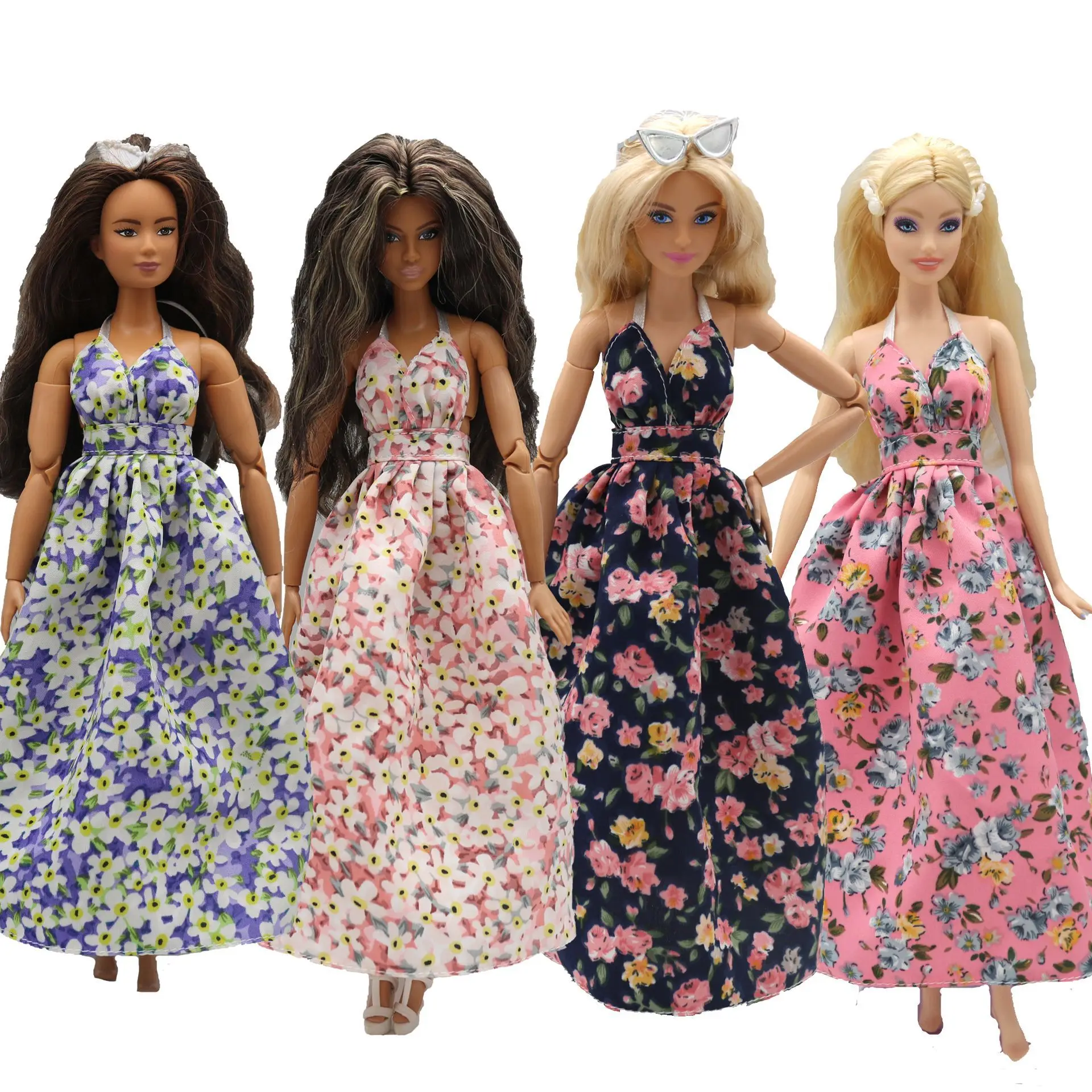 

Halter Backless Floral Dress Long Skirt Clothes for Barbie Doll Accessories Toys 30cm 1/6 Bjd Doll Clothing Fashion Girls Gift