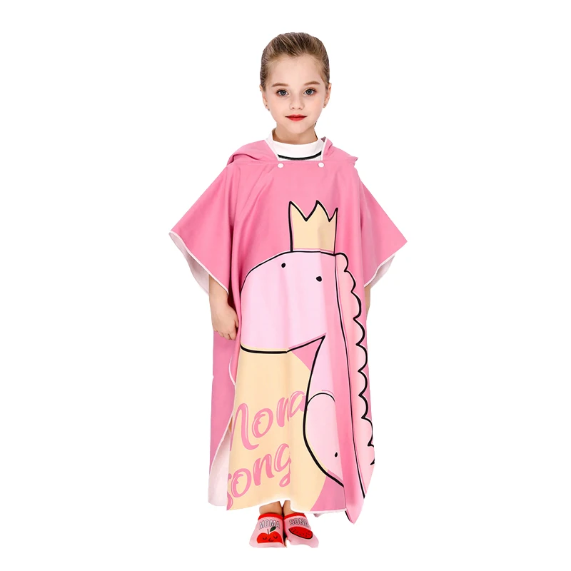 

Microfiber Poncho Towel Kids Children Changing Robe With Hat For The Beach Quick Drying Cartoon Print Snap Bathrobe