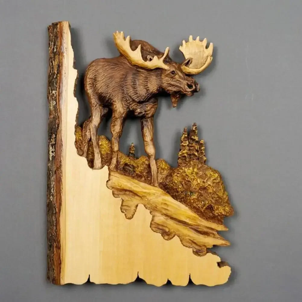 

3D Animal Carving Handcraft Wall Hanging Sculpture Raccoon/Bear/ Deer/Wolf/Eagle Hand Painted Decorations for Home Living Room