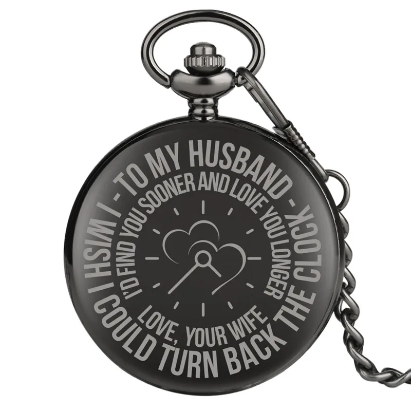 

Unique To My Husband Design Retro Quartz Pocket Watch To Men with Pendant Fob Chain Arabic Numeral Display Clock Gift Reloj