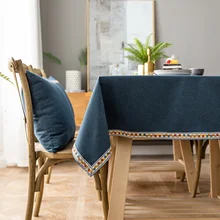 

Polyester Tablecloths, Waterproof Table Covers Pastoral And Fresh Dark Blue Dining Table Coffee Table Deco