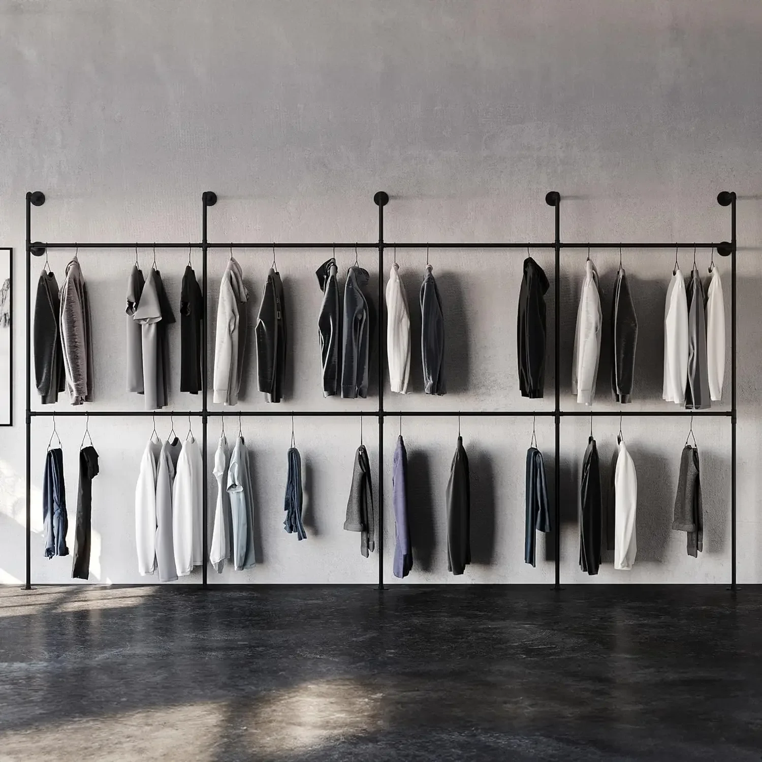

Промышленная стойка для одежды, металлические черные настенные вешалки для одежды для подвешивания одежды, Современная Гардеробная