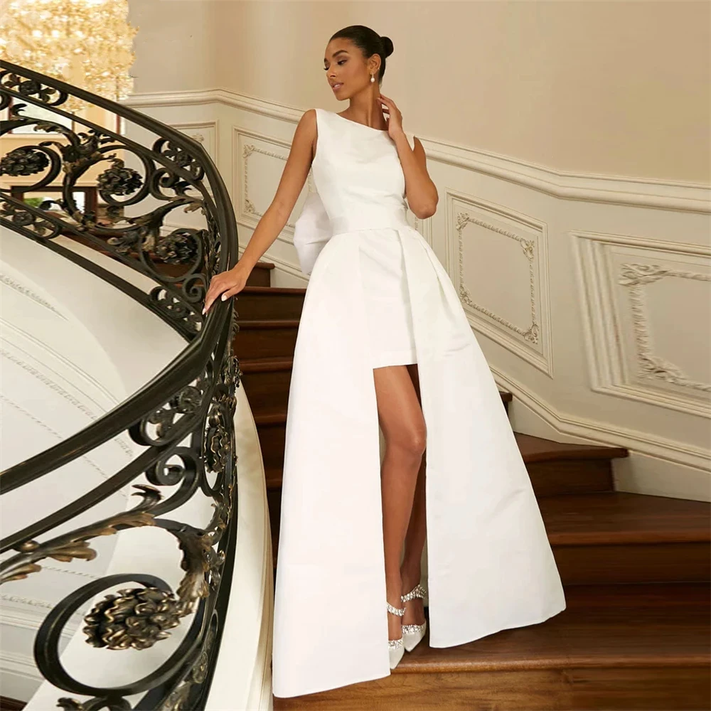Elegant Evening Dress Ivory Bow Backless O-Neck Prom Dresses With Detachable Train Satin Sleeveless Vestidos De Fiesta D10143
Elegant Evening Dress Ivory Bow Backless O-Neck Prom Dresses With Detachable Train Satin Sleeveless Vestidos De Fiesta D10143