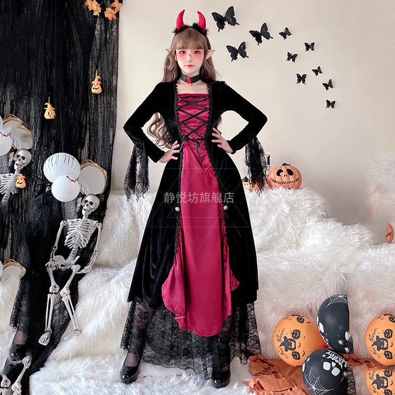 

Halloween Costume for Women Retro Court Queen Vestidos Robe Witch Cosplay Dress Disfraz Anime Medieval Party Reveal Dress